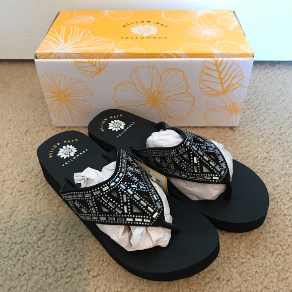 yellow box yoga mat flip flops